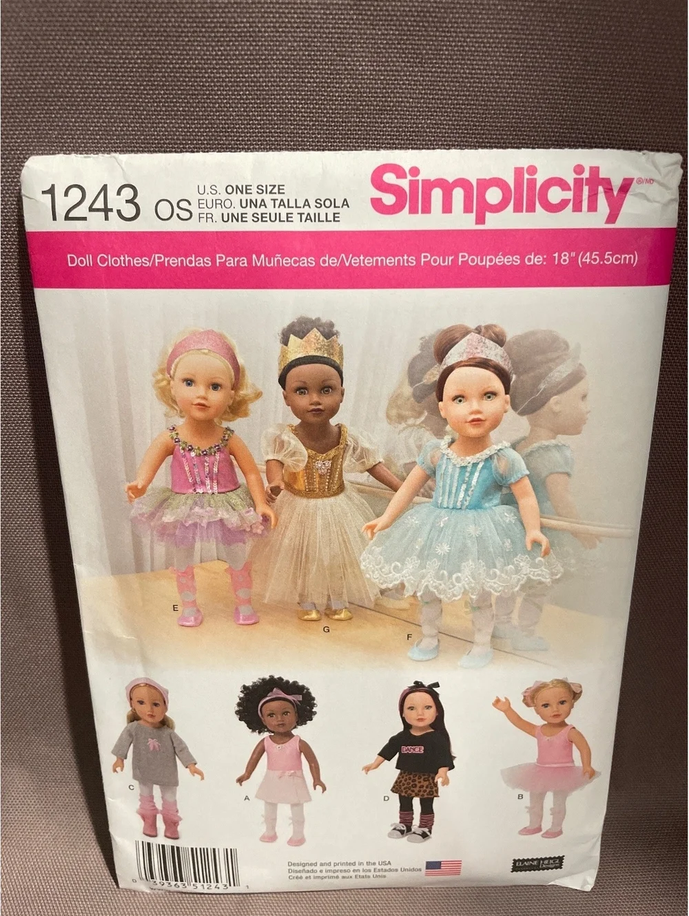 Simplicity 1243 18 Inch Doll Clothes Pattern Ballerina Tutu Dresses UNCUT